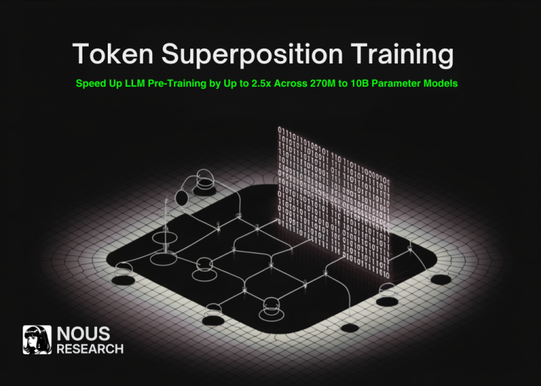 Nous Research présente une méthode d&rsquo;entraînement par superposition de tokens permettant d&rsquo;accélérer jusqu&rsquo;à 2,5 fois le pré-entraînement des modèles de langage de grande envergure (LLM), pour des modèles comptant entre 270 millions et 10 milliards de paramètres