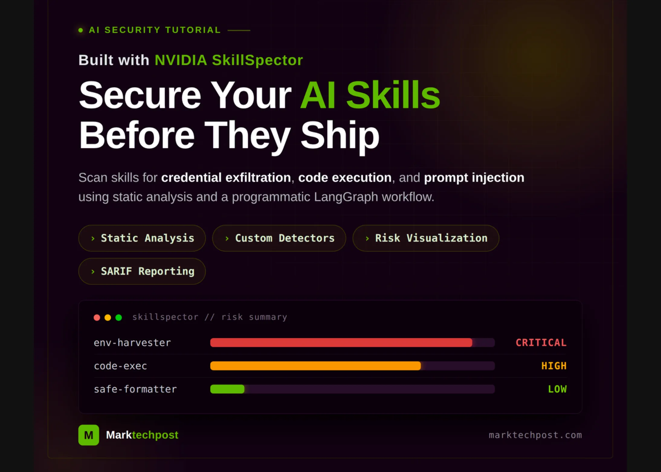 Guide NVIDIA SkillSpector : analyse des compétences en IA pour détecter les risques de sécurité à l'aide de l'analyse statique et des rapports SARIF