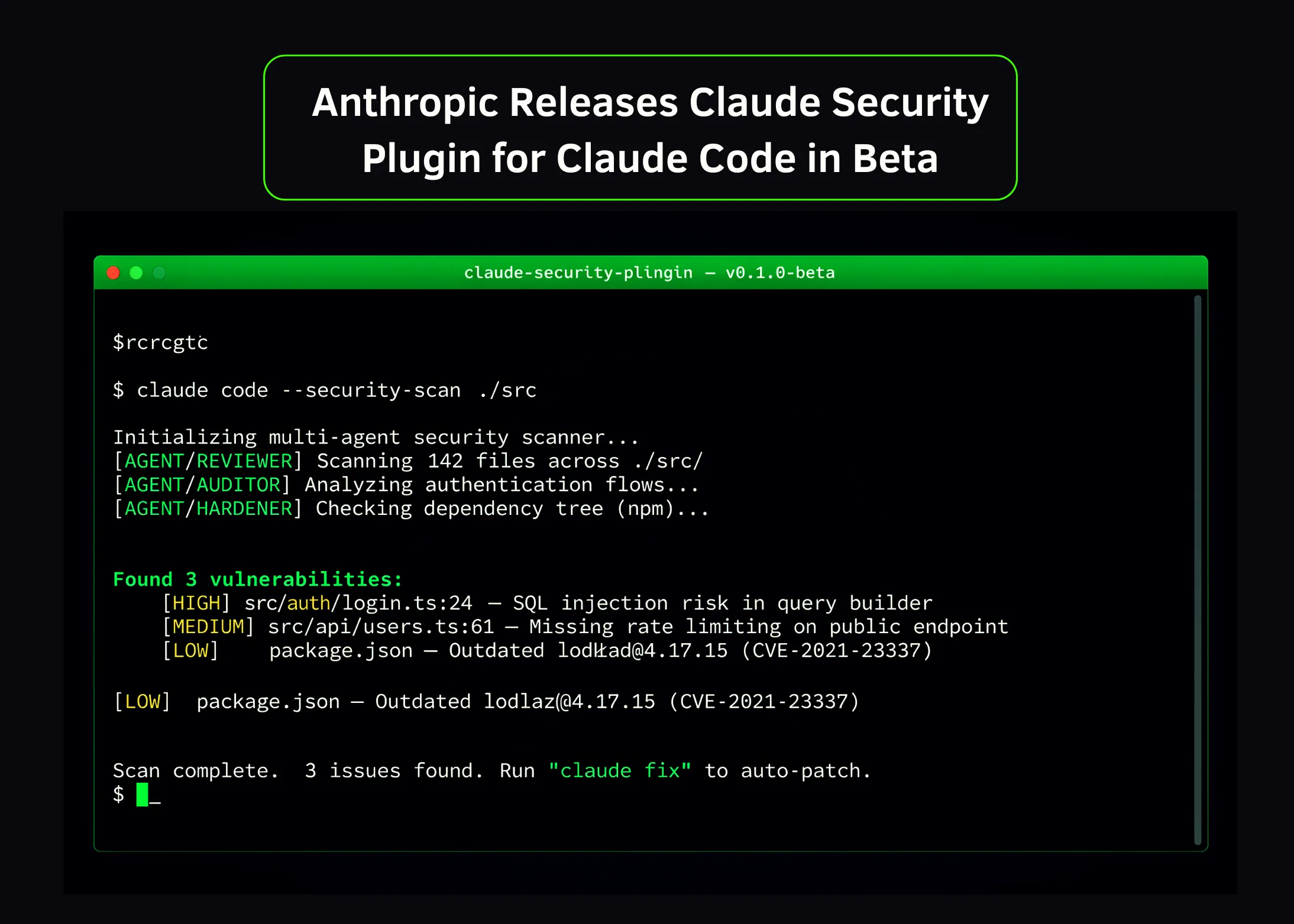 Anthropic lance la version bêta du plugin de sécurité « Claude Security » pour Claude Code : un scanner de vulnérabilités multi-agents qui s'exécute dans votre terminal