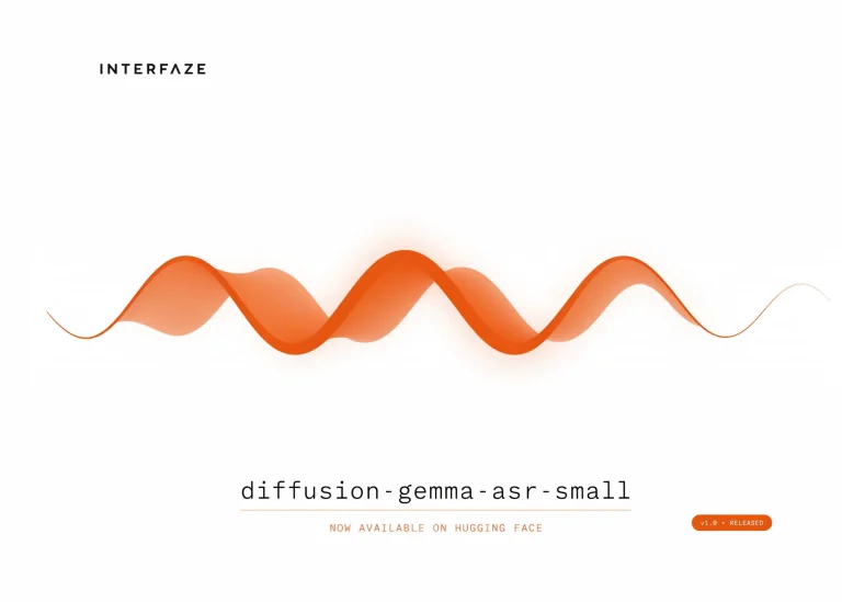 Interfaze lance « diffusion-gemma-asr-small », un système ASR open source basé sur la diffusion, capable de transcrire six langues grâce au décodeur à débruitage parallèle de DiffusionGemma.