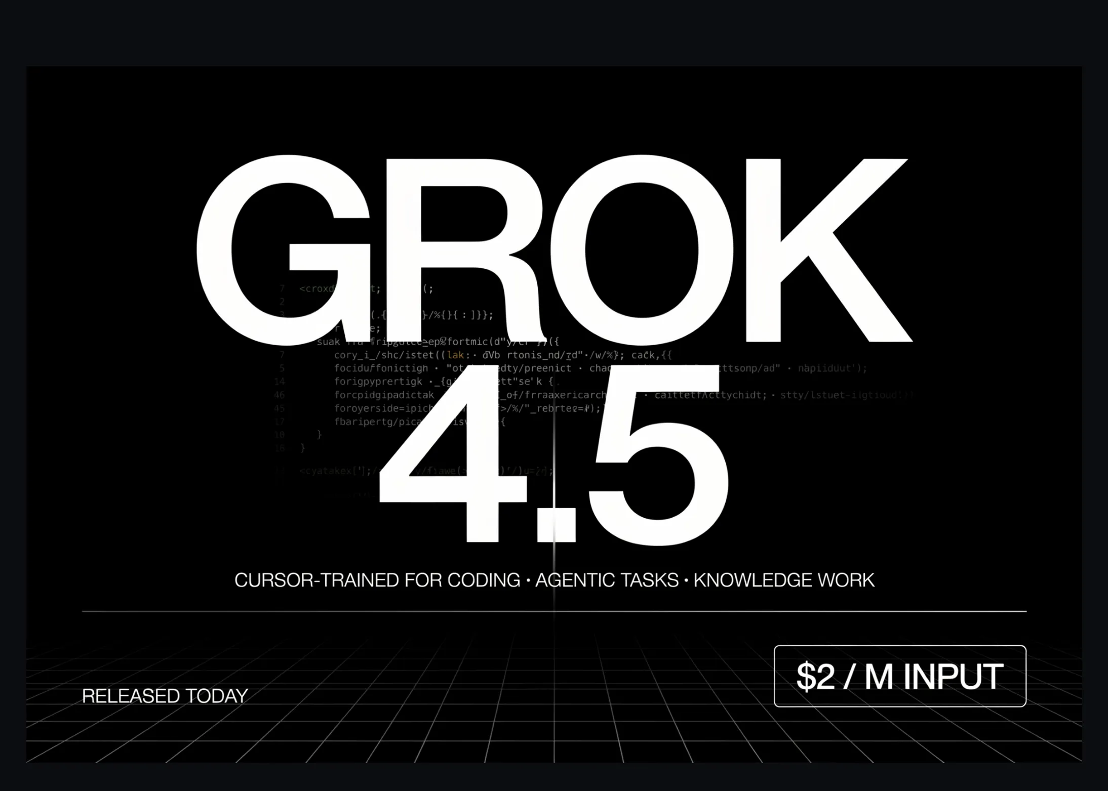 SpaceXAI lance Grok 4.5, un modèle entraîné à l'aide du curseur pour la programmation, les tâches agentiques et le travail intellectuel, à un coût de 2 $ par million d'entrées