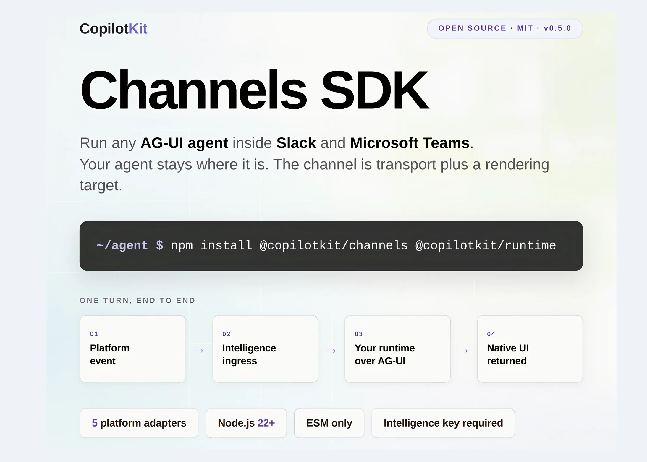 CopilotKit open source le SDK Channels : une bibliothèque sous licence MIT permettant d'exécuter n'importe quel agent AG-UI au sein de Slack et de Microsoft Teams