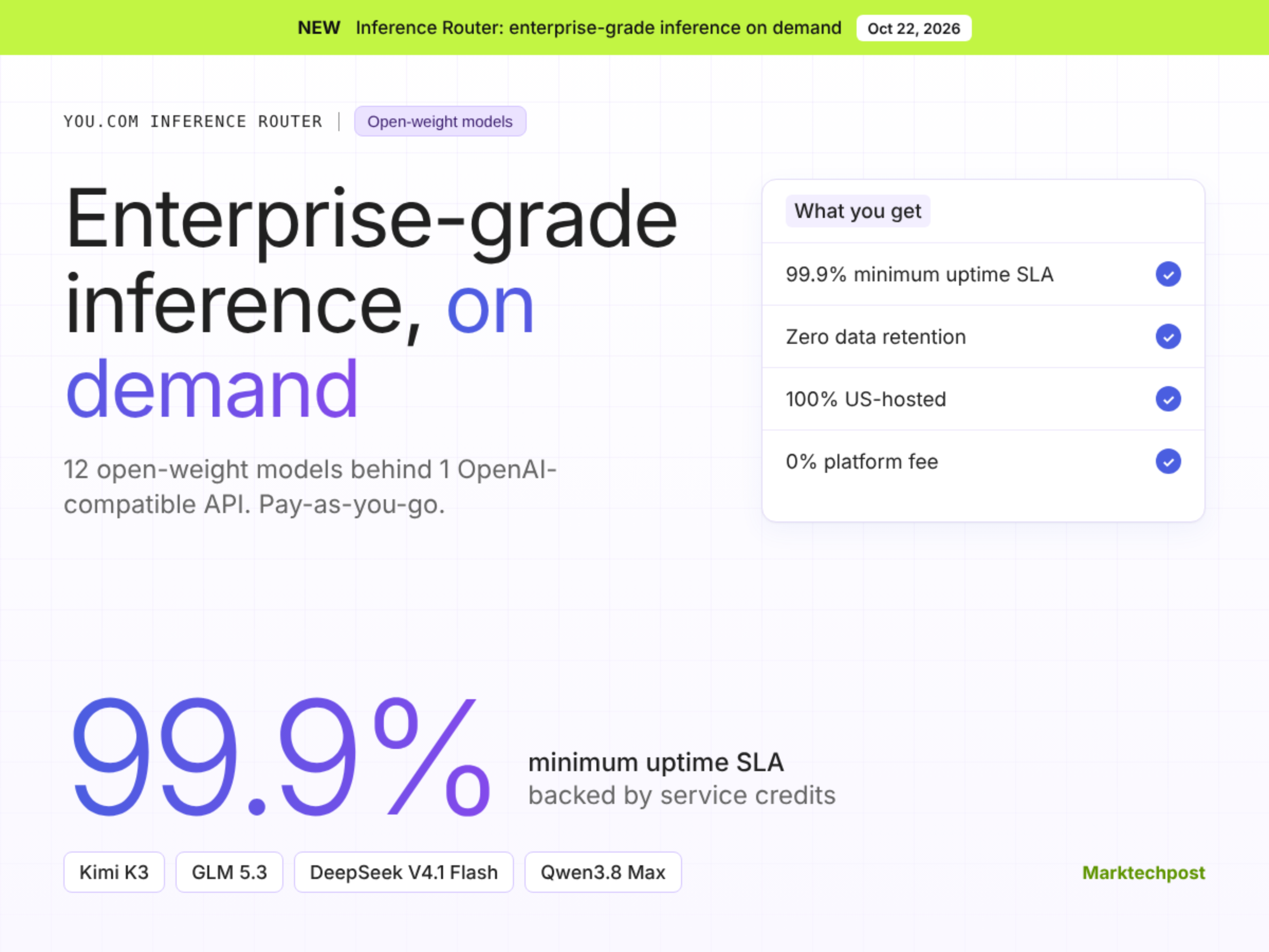 You.com lance « Inference Router » : 12 modèles à poids variables avec un SLA garantissant une disponibilité de 99,9 %